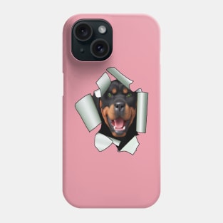 Cartoon Style Rottweiler Dog Poking Its Head Through Ripped Paper Phone Case