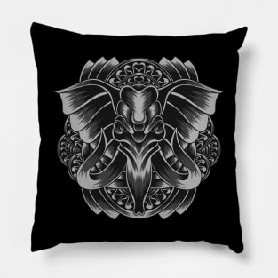 Artwork Illustration Tusk Elephant Head With Ornament Pillow