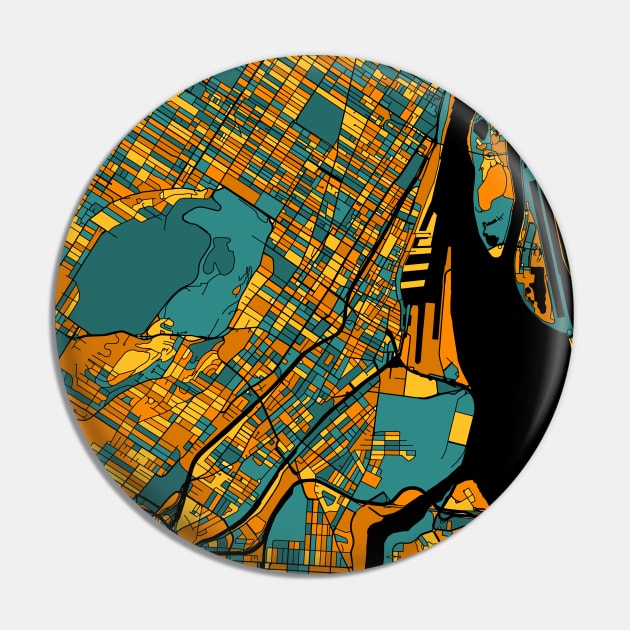 Montreal Map Pattern in Orange & Teal Pin by PatternMaps