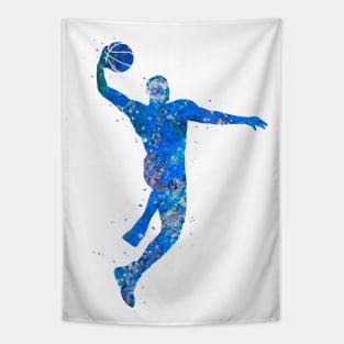 Basketball player jump blue watercolor Tapestry