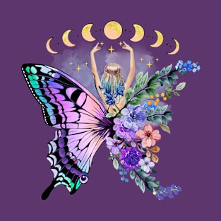 Moon Phase Butterfly Design T-Shirt