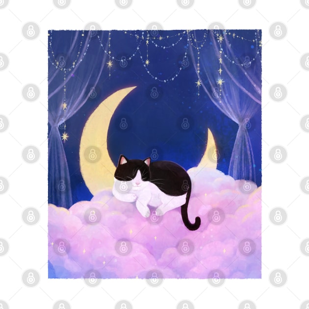 Tuxedo Cat on Pink Clouds by You Miichi