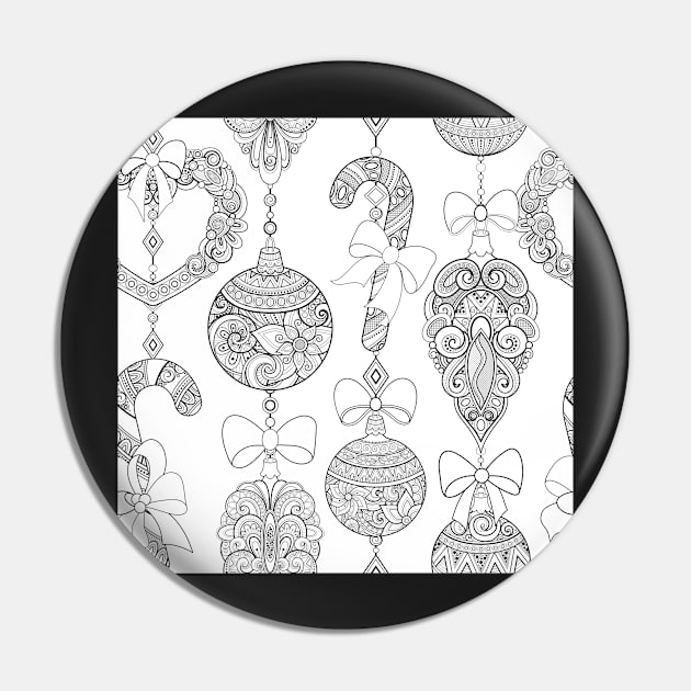 Monochrome Merry Christmas Pattern, New Year Illustration Pin by lissantee