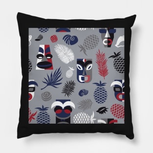 Tiki masks on gray seamless pattern Pillow