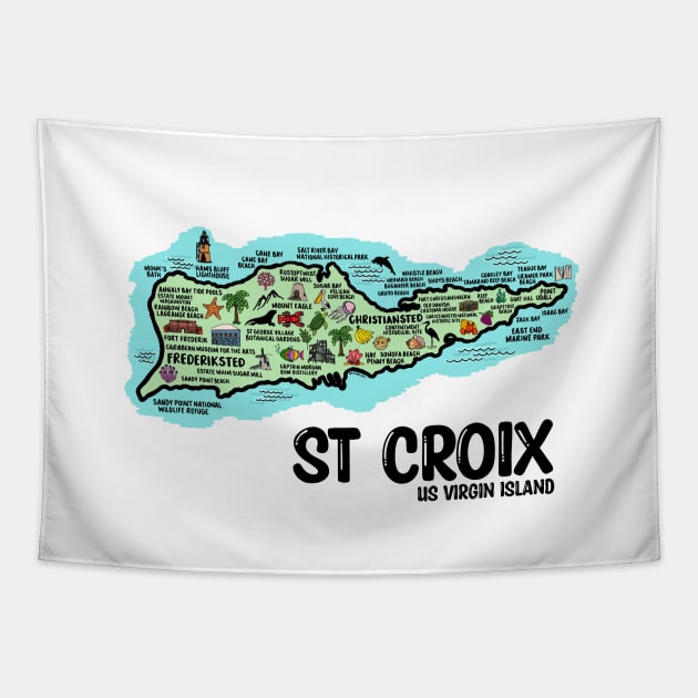 St Croix Map Art Tapestry by fiberandgloss