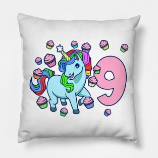 I am 9 with unicorn - girl birthday 9 years old Pillow