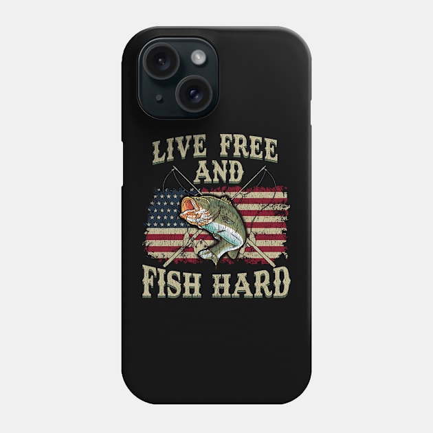 Live Free and Fish Hard Patriotic Fishing USA Phone Case by theperfectpresents