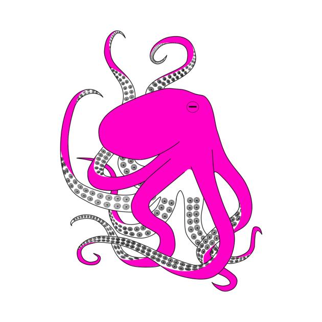 Hand drawn illustration of a pink octopus by WelshDesigns