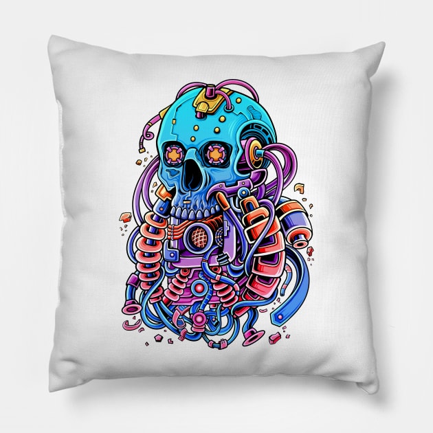 Optical Cyber Skull Pillow by Efexampink