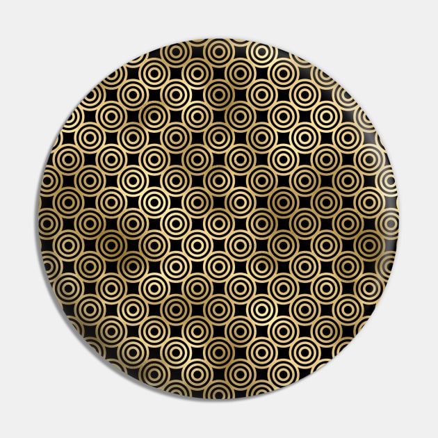 Circle Rings in Black and Gold Vintage Faux Foil Art Deco Vintage Foil Pattern Pin by podartist