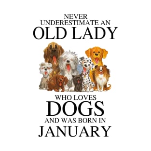 Never Underestimate An Old Lady Who Loves Dogs And Was Born In January T-Shirt