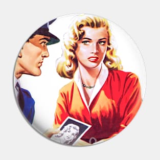 beautiful girl is questioned by police officer retro comic vintage Pin