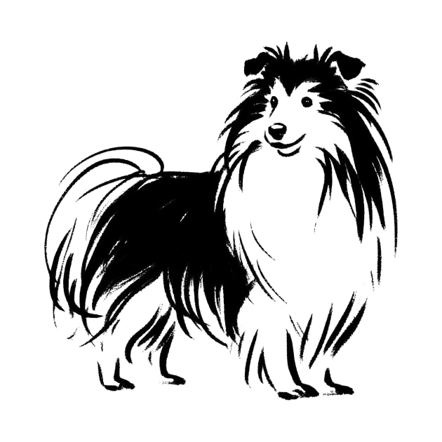 Stick figure sheltie dog in black ink by WelshDesigns