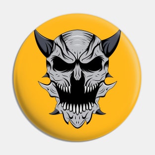 Angry Horned Skull Demon Pin