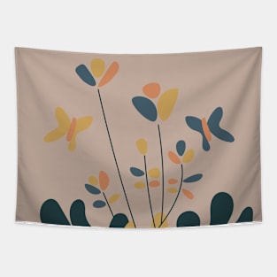 Butterflies in the Park, Minimalist Plant Art Tapestry