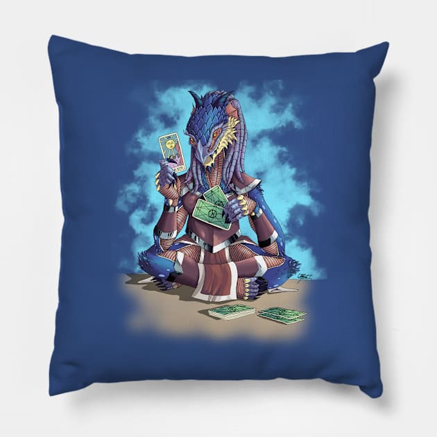 Dragonborn Tarot Reader Pillow by Indi Martin