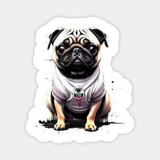 The Playful Pug: Ready for Action in a White Jersey Magnet