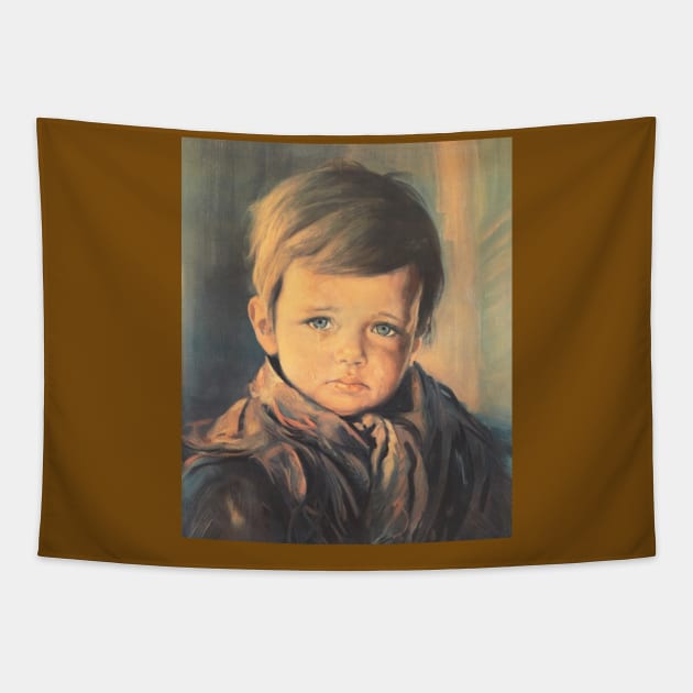 Crying boy cursed painting Tapestry by Princifer