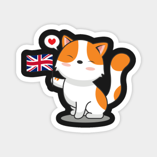 Cute Cat Holding Flag Of The United Kingdom Magnet