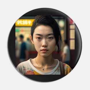 Japanese Woman Portrait in Tokyo Illustration Drawing Pin