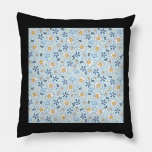 summer flowers and swedish flags on light blue Pillow