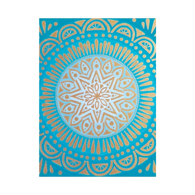 Gold on Aqua Mandala by SoozieWray