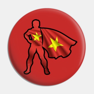 Vietnamese Hero Wearing Cape of Vietnam Flag Hope and Peace Unite Pin