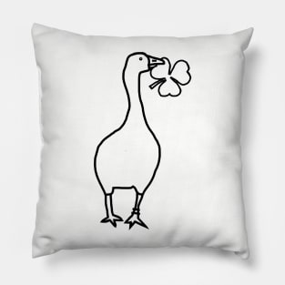 Goose Steals Shamrock Minimal Line Drawing Pillow