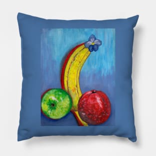 Still life painting with apples and banana Pillow