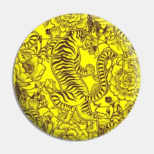 Chinese Tiger Vintage Pattern Sunshine Yellow - Retro Hong Kong Print Pin