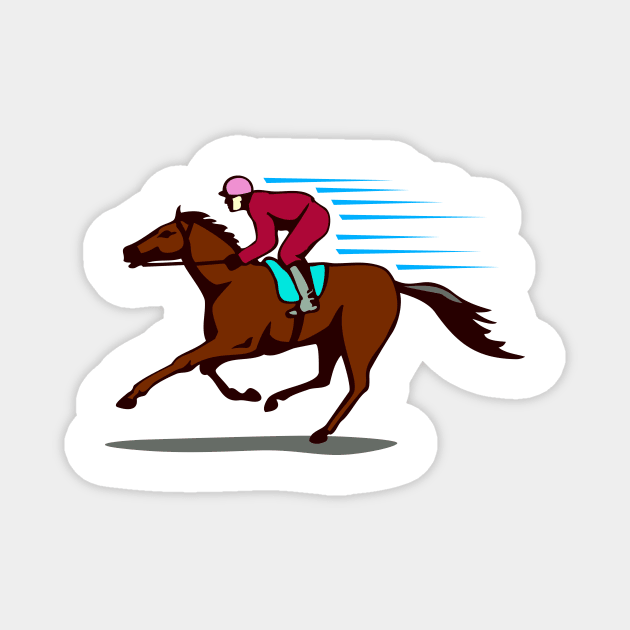 Jockey Riding Horse Racing Retro Magnet by retrovectors