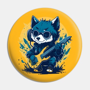 Quirky baby wolf playing electric guitar Pin