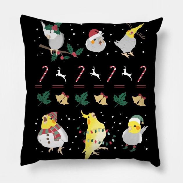 ugly christmas cockatiel pattern Pillow by FandomizedRose