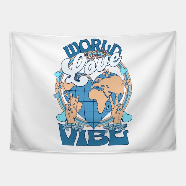 WORLD WIDE LOVE VIBE (Dark Blue/Sand/light blue) Tapestry by DISCOTHREADZ 