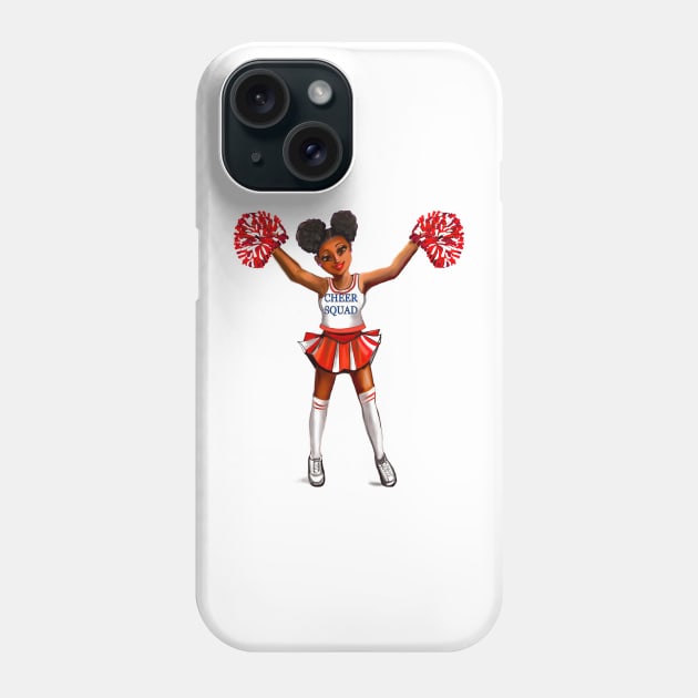 Inspirational motivational affirmation Cheer leader with Pom poms - Cheer Squad - anime girl cheerleader with Afro hair in puffs, brown eyes and dark brown skin side profile. Hair love ! Phone Case by Artonmytee