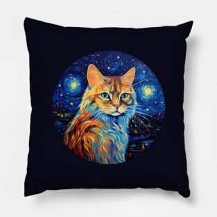 Kitty Cat, van gogh style, starry night, Post-impressionism Pillow