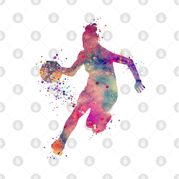 Girl Basketball Dribble Watercolor Silhouette by LotusGifts