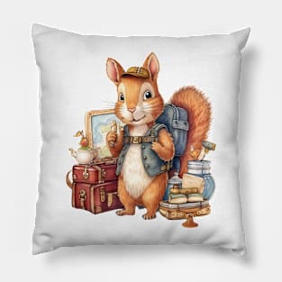 Watercolor Adventure Squirrel #5 Pillow