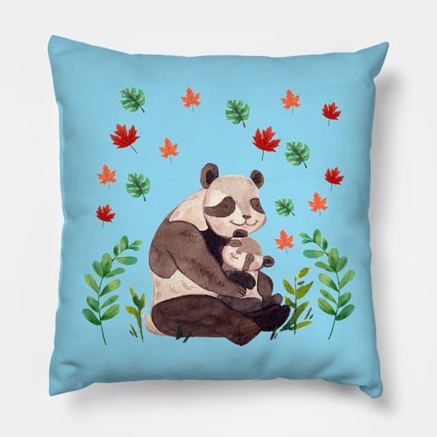 cute panda family Pillow by BZART