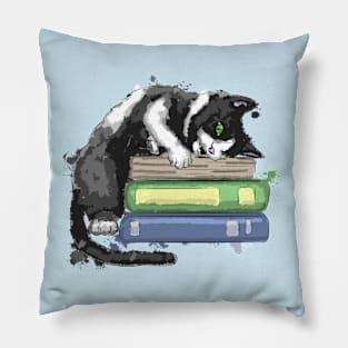 Funny cat with books Pillow