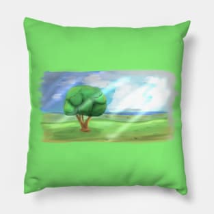 Lonely Tree Beautiful Landscape Art Pillow