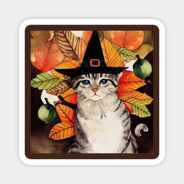 Cat in witch hat Halloween Magnet by fistikci