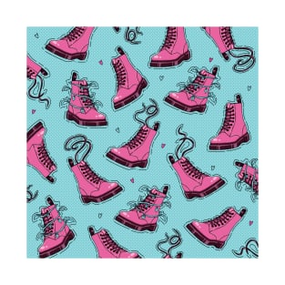 Cute rock boots pattern (cyan background) T-Shirt