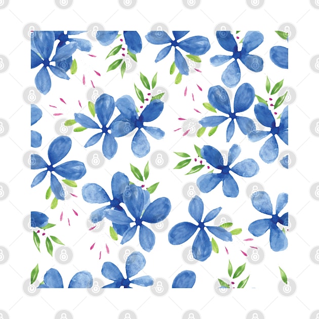 Blue Petal Flower Watercolor Pattern White Background by Isdinval