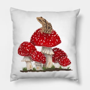 Spring Peeper and Mushrooms Pillow