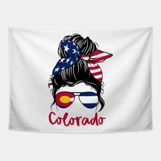 Colorado  girl Messy bun , American Girl , Colorado Flag Tapestry