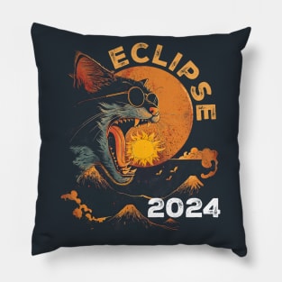 Eclipse 2024 Funny Cat In Sunglasses Total Solar Eclipse Pillow