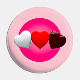 Three red hearts in chocolate pink love Pin