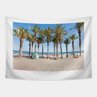 Summer Mediterranean beach scenes La Vila Joisa, Alicante Spain Tapestry