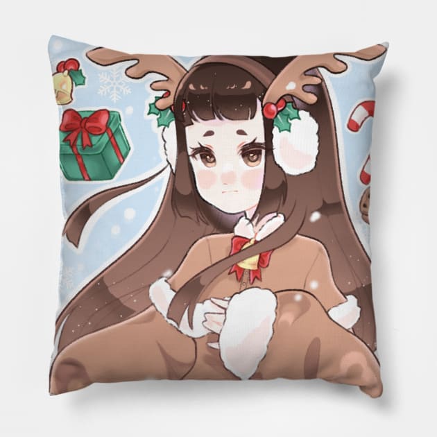 Cute Reindeer Girl <3 Pillow by Breadwithbutter 